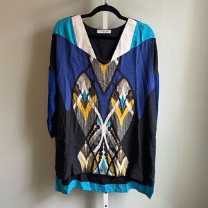 Parakian Paris Blue & Black Colorful Long Sleeve Tunic